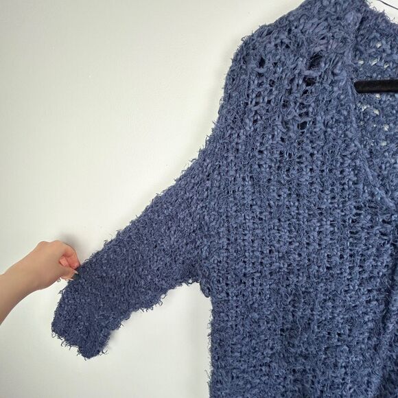 Free People Up The Ladder Distressed Open Knit PullOn Sweater Washed Navy Blue M - Picture 7 of 16